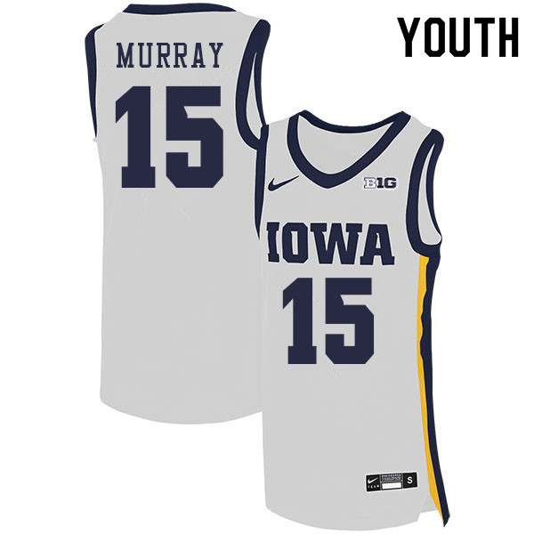 Youth #15 Keegan Murray Iowa Hawkeyes College Basketball Jerseys Sale-White - Click Image to Close